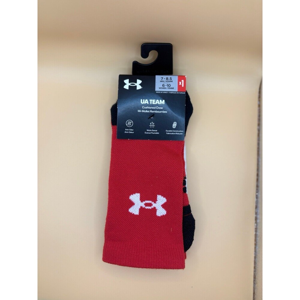1 Pair Under Armour MD UA Team Crew‎ Socks Men Sz Men 7-8.5 Women 6-10 Red